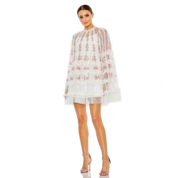 Mac Duggal 8031 Embroidered Flare Sleeve Embroidered Mini Dress - Picture 2 of 14